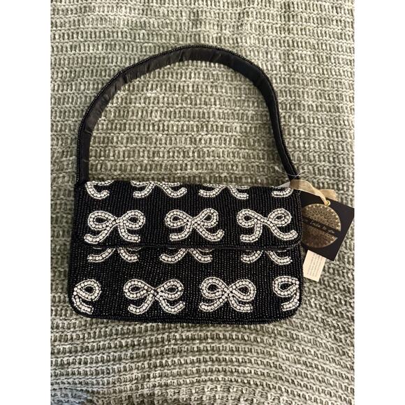 Made in India Black & Silver Bow Beaded Bag Purse, VIRAL! Hard To Find! - Picture 6 of 6